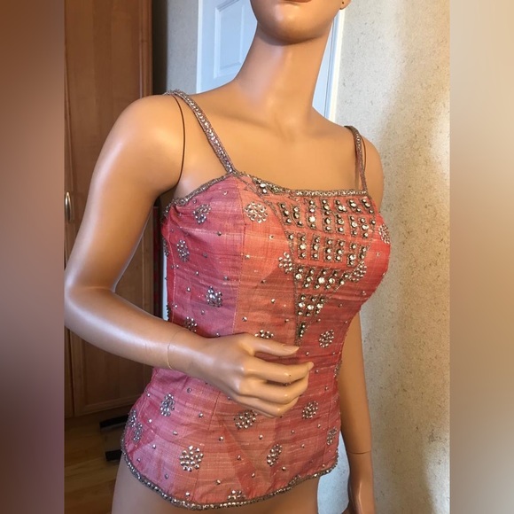 Aftershock pink spaghetti straps top with crystals and beads detailing in sz M. - Picture 1 of 9